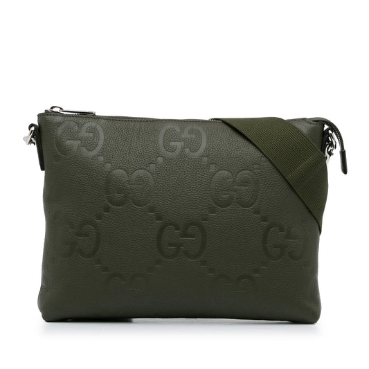 Gucci Messenger Bag Medium Green Jumbo GG Embossed