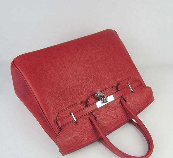 Hermes Birkin 35cm Togo Leather Handbags Red Silver