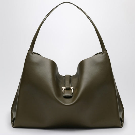 Ferragamo Large Olive Green Leather Tote Bag Women