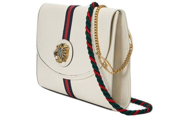 (WMNS) Gucci Rajah Enamel Tiger Head Stripe Webbing Leather Chain Shoulder Messenger Bag White Retro 564697-0OLKX-8609