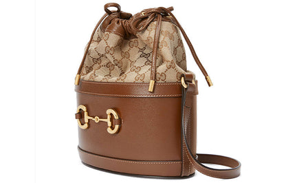 (WMNS) Gucci Button1955 Series Drawstring Bag Single Shoulder Bag Brown 602118-1DBUG-2363