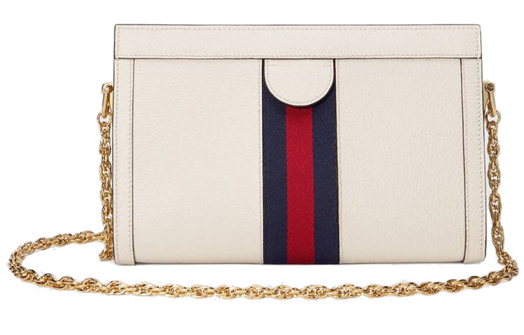 (WMNS) Gucci Ophidia Gold Logo Stripe Webbing Leather Chain Shoulder Messenger Bag Small White Classic 503877-DJ2DG-8454