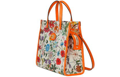 (WMNS) Gucci Metallic Interlock Double G Flowers Printing Canvas handbag White / Orange / Multicolor 550141-9ZIBX-8868