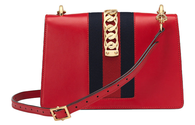 (WMNS) Gucci Sylvie SeriesGold Chain Single Shoulder Bag Small Red 524405-CVLEG-8604