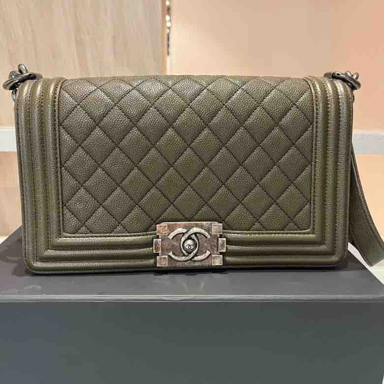 Chanel LeBoy Bag, Olive Green Caviar Skin & Ruthenium-Finish Metal