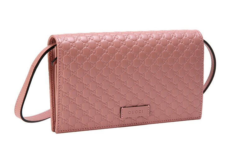 Gucci Logo Embossing Leather Logo Leather Shoulder Messenger Bag Pink Candy 466507-BMJ1G-5806