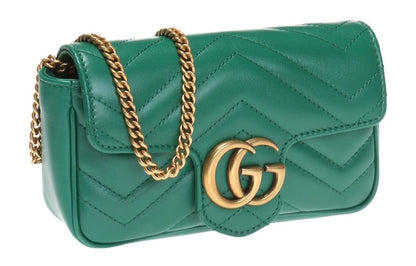 (WMNS) Gucci Leather GG Marmont Logo Quilting Chain Single-Shoulder Bag Super Mini Green 476433-DSVRT-3120