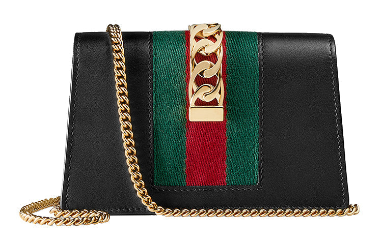 (WMNS) Gucci Sylvie Series Fabric/ Leather Single Shoulder Satchel mini Black/ Red/ Green 494646-CWLSG-1060