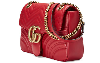 (WMNS) Gucci GG Marmont Gold Logo Distress Leather Chain Shoulder Messenger Bag Red Classic 443496-DTDIT-6433