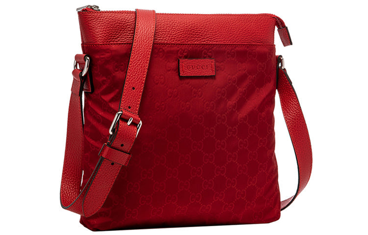 Gucci Logo Leather Logo Nylon Shoulder Messenger Bag Red Classic 510342-K28AN-6523