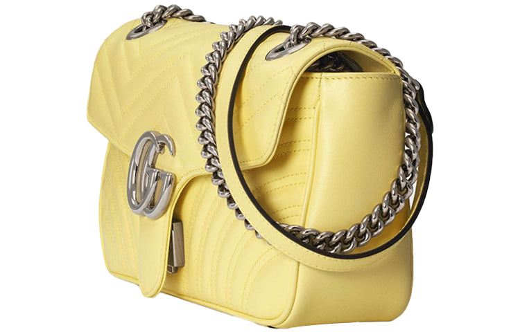 (WMNS) Gucci GG Marmont Series LeatherChain bag SatchelSingle Shoulder Bag Small MacaroonYellow 443497-DTDIY-7412