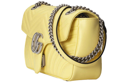 (WMNS) Gucci GG Marmont Series LeatherChain bag SatchelSingle Shoulder Bag Small MacaroonYellow 443497-DTDIY-7412