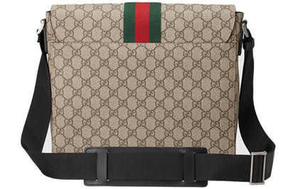 Gucci Logo Stripe Webbing Leather Logo Canvas Shoulder Messenger Bag / Black 475432-KHNGN-9692