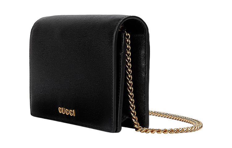 (WMNS) Gucci Chain Wallet With Gucci Script 'Black Leather' 772643-0OP0N-1000