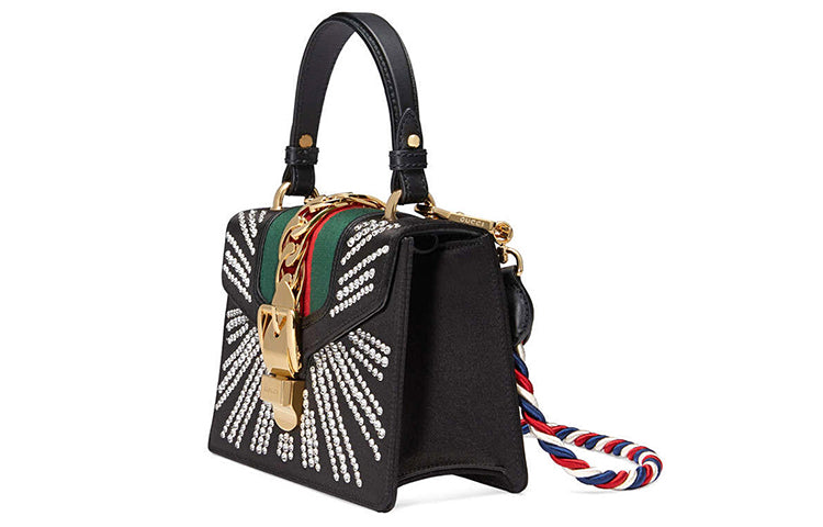 (WMNS) Gucci Sylvie Gold Buckle Stripe Webbing Mini Black Handbag 470270-9AAQG-8720