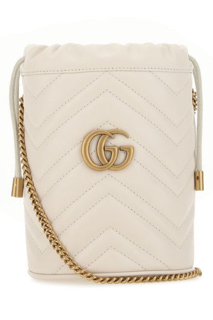 Gucci Woman Ivory Leather Marmont Bucket Bag