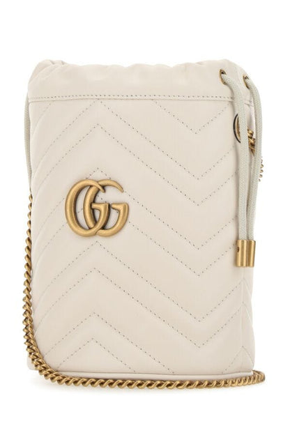 Gucci Woman Ivory Leather Marmont Bucket Bag