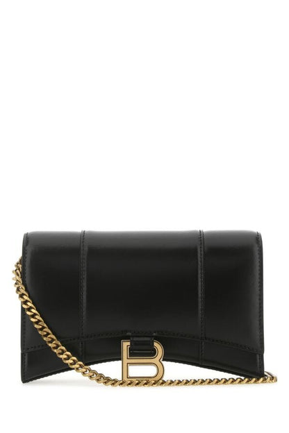 Balenciaga Woman Black Leather Hourglass Clutch