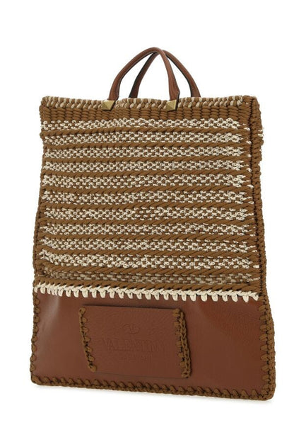 Valentino Garavani Man Multicolor Crochet And Leather Shopping Bag