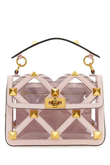 Valentino Garavani Woman Pastel Pink Polymeric Material And Leather Medium Roman Stud Handbag