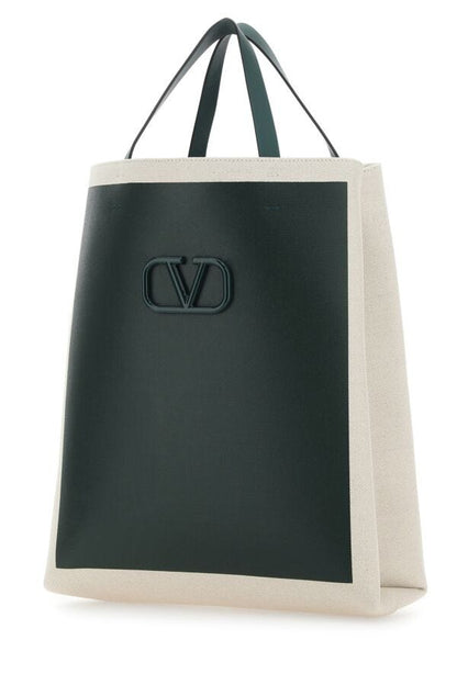 Valentino Garavani Man Two-Tone Canvas Vlogo Signature Shopping Bag