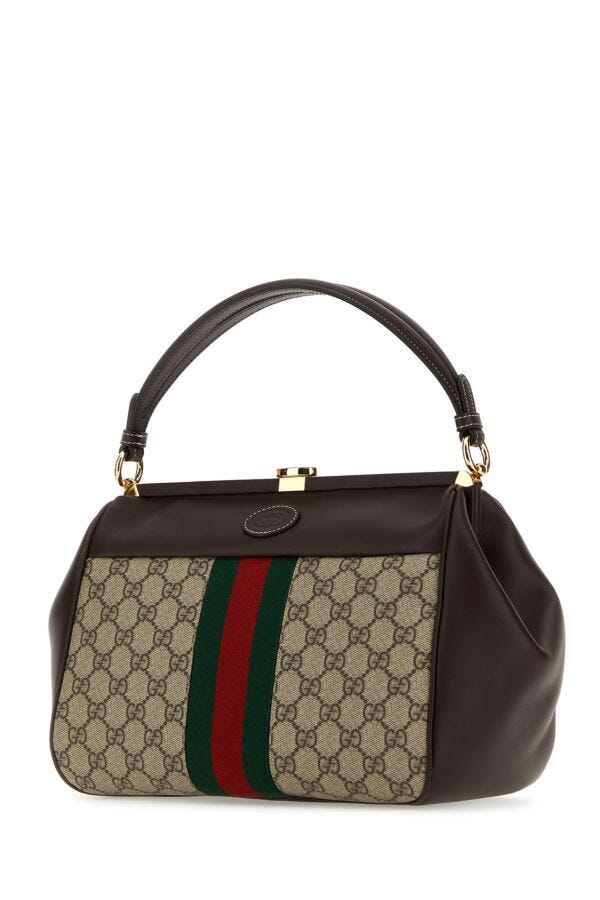 Gucci Woman Gg Supreme Fabric And Leather Handbag