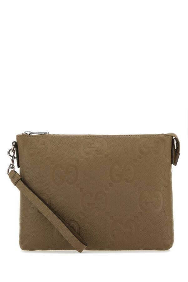 Gucci Man Beige Jumbo Gg Leather Clutch