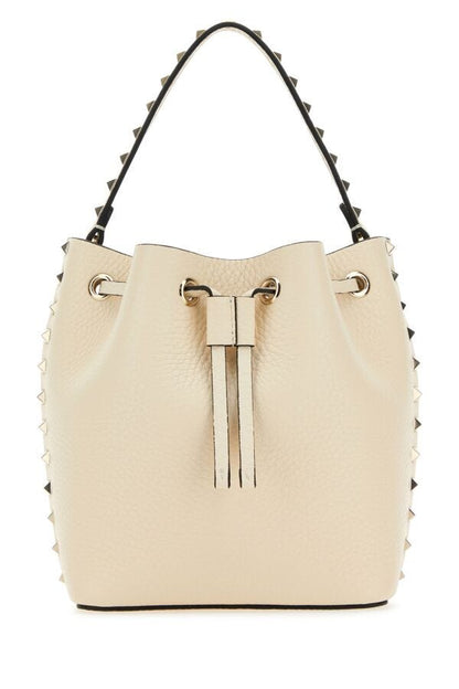 Valentino Garavani Woman Ivory Leather Rockstud Bucket Bag