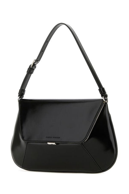 Amina Muaddi Woman Black Leather Ami Shoulder Bag