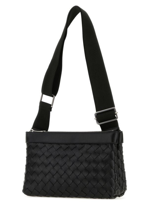 Bottega Veneta Man Black Leather Duo Crossbody Bag