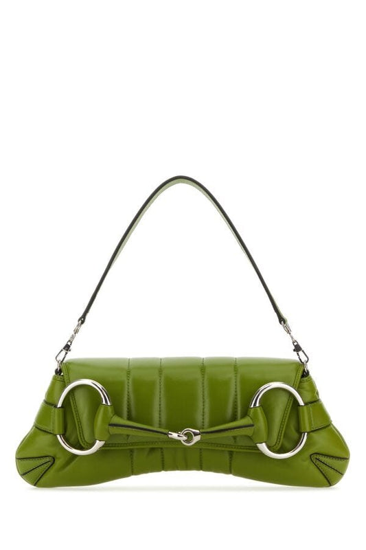 Gucci Woman Pistachio Green Leather Medium Gucci Horsebit Chain Clutch