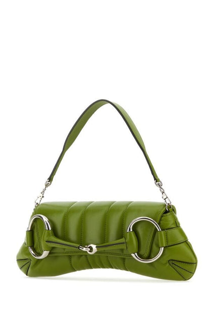 Gucci Woman Pistachio Green Leather Medium Gucci Horsebit Chain Clutch