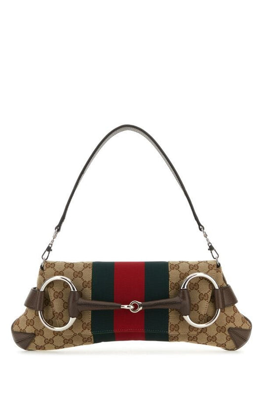 Gucci Woman Gg Supreme Fabric And Leather Medium Gucci Horsebit Chain Shoulder Bag