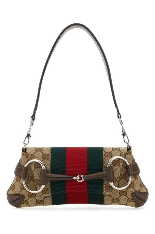 Gucci Woman Original Gg Fabric Small Gucci Horsebit Chain Shoulder Bag