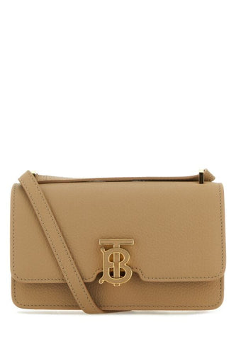 Burberry Woman Beige Leather Mini Tb Crossbody Bag