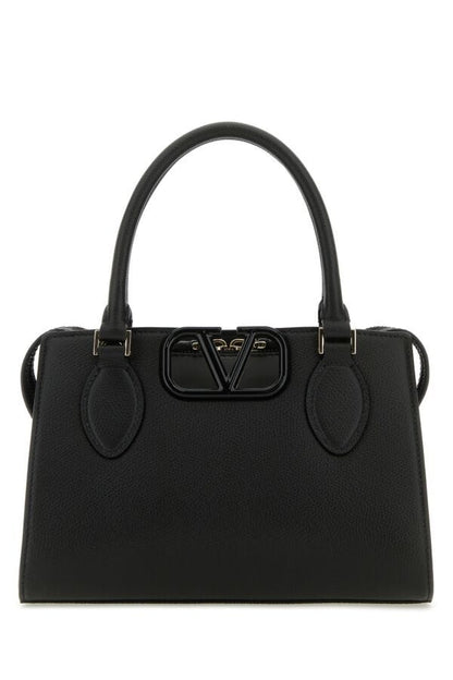 Valentino Garavani Woman Black Leather Vlogo Handbag