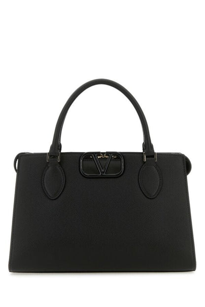 Valentino Garavani Woman Black Leather Vlogo Handbag