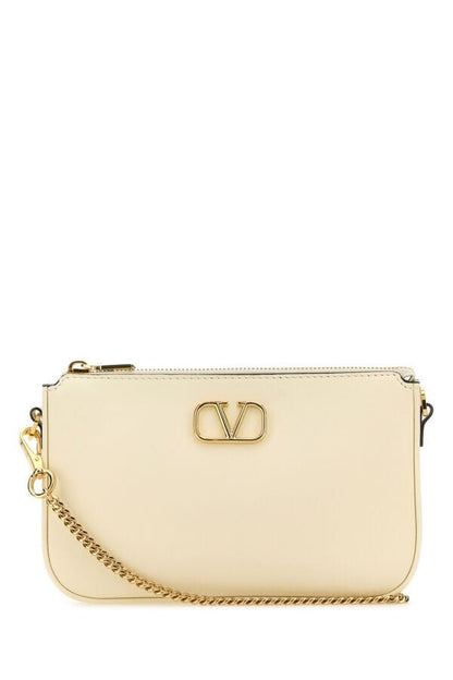 Valentino Garavani Woman Ivory Leather Vlogo Crossbody Bag