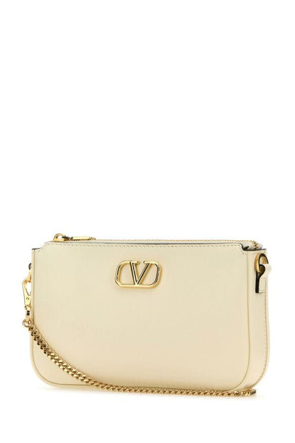 Valentino Garavani Woman Ivory Leather Vlogo Crossbody Bag