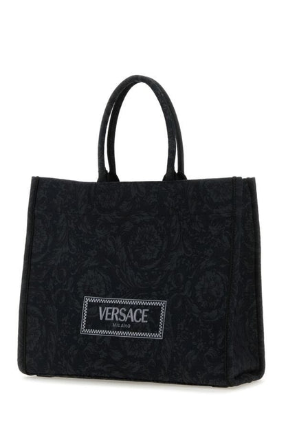 Versace Woman Embroidered Fabric Big Athena Shopping Bag