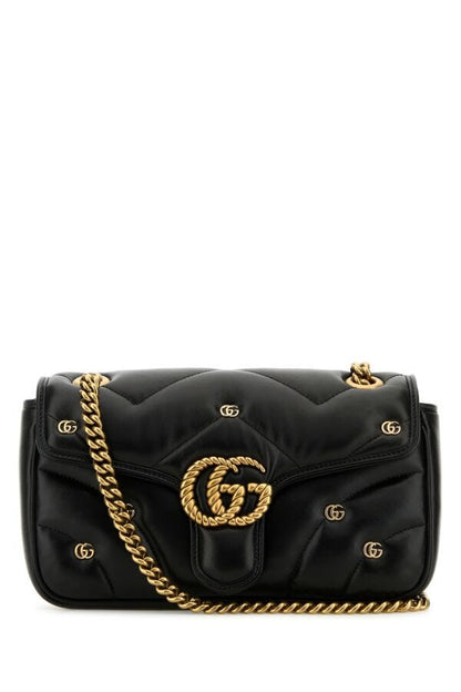 Gucci Woman Black Leather Small Gg Marmont Shoulder Bag