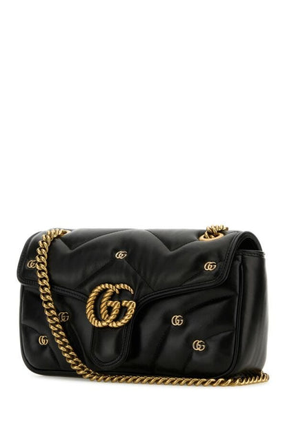 Gucci Woman Black Leather Small Gg Marmont Shoulder Bag