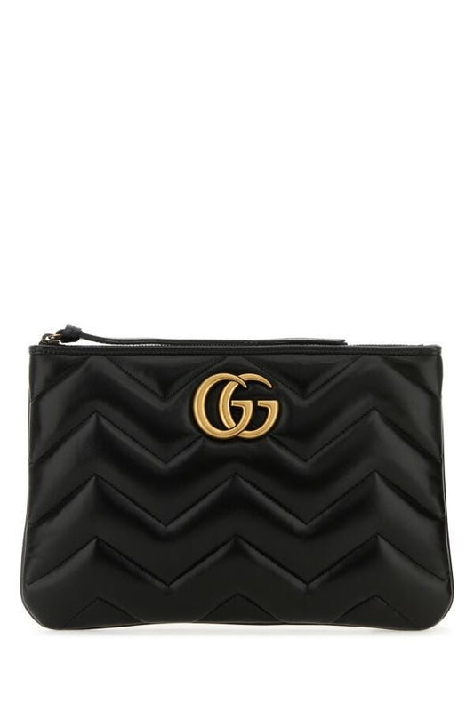 Gucci Woman Black Leather Gg Marmont Clutch