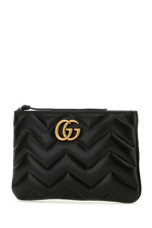 Gucci Woman Black Leather Gg Marmont Clutch