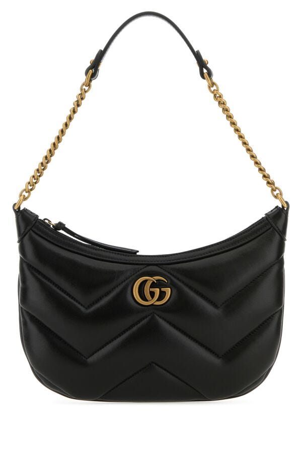 Gucci Woman Black Leather Gg Marmont Shoulder Bag