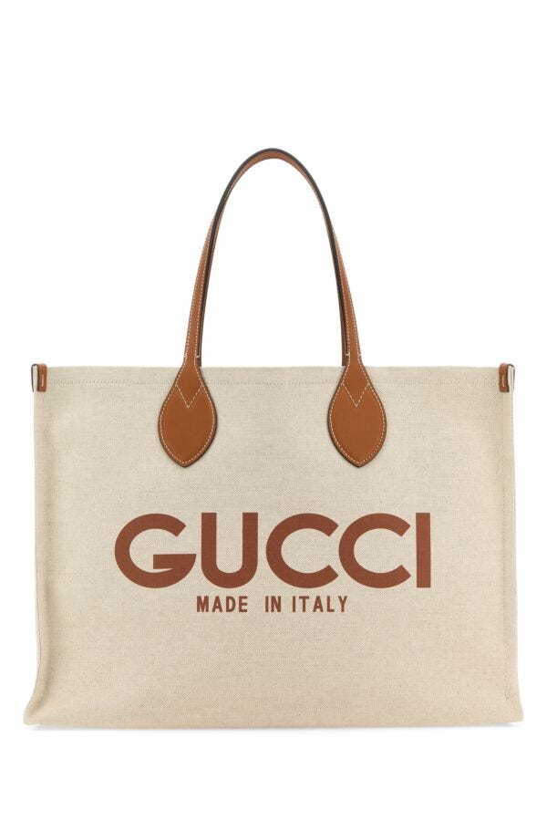 Gucci Woman Sand Canvas Shopping Bag