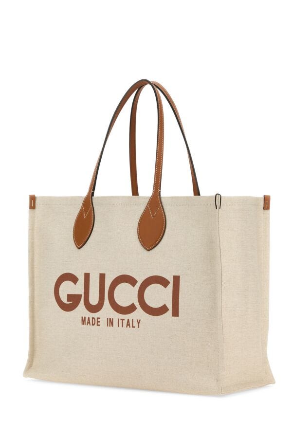 Gucci Woman Sand Canvas Shopping Bag