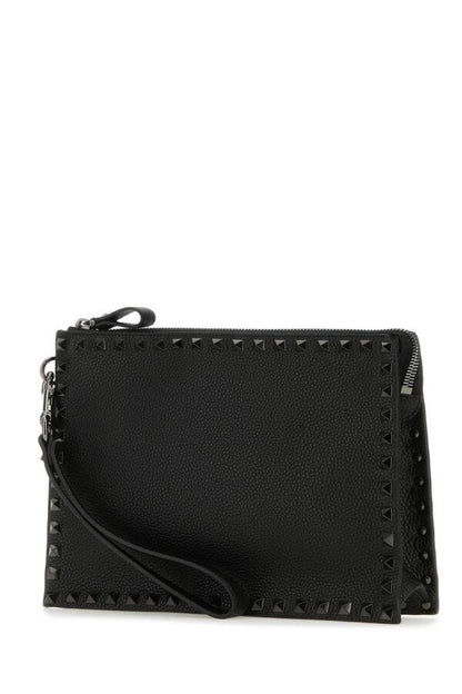 Valentino Garavani Man Black Leather Rockstud Clutch