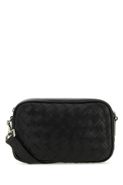 Bottega Veneta Man Black Leather Intrecciato Mini Crossbody Bag