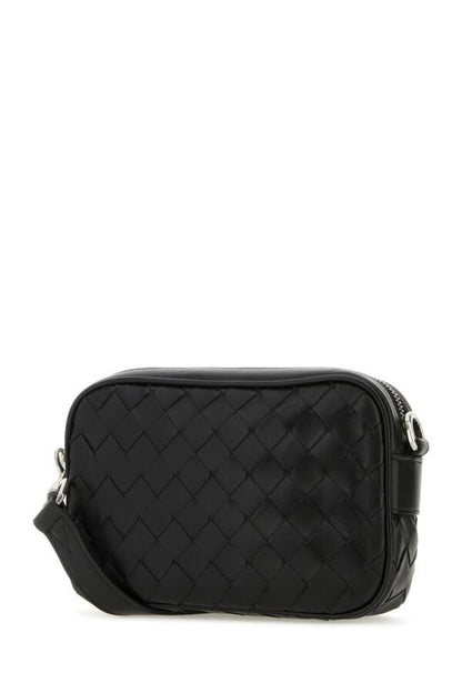 Bottega Veneta Man Black Leather Intrecciato Mini Crossbody Bag